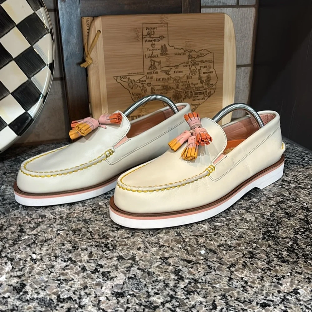 Sperry Top-sider Men’s Captains Tassel Ivory Leather Loafer Size 9 1/2